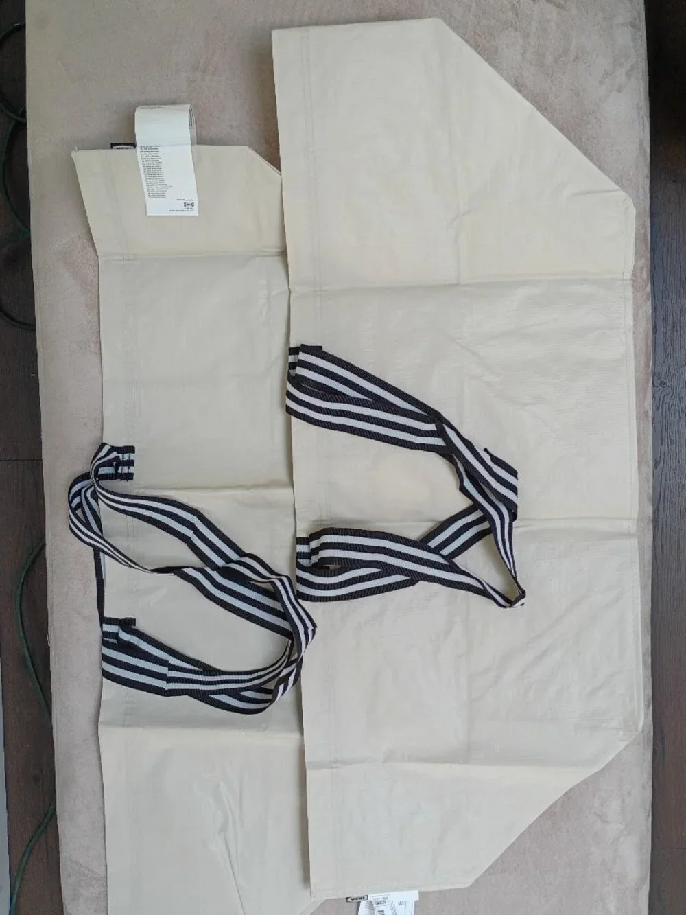 Set of 2 IKEA GÖRSNYGG Large Shopping Bag Tote Beige with Striped Handle (19Gal)
